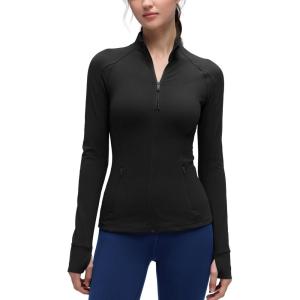 imageCRZ YOGA Butterluxe Hip Length Jackets for Women  Full Zip Athletic Track Tops with Thumb Holes PocketsBlack
