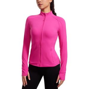 imageCRZ YOGA Butterluxe Hip Length Jackets for Women  Full Zip Athletic Track Tops with Thumb Holes PocketsHibiscus Purple