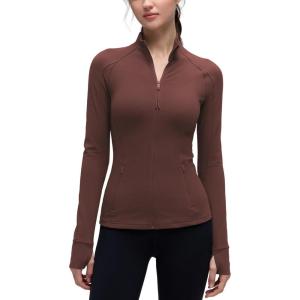 imageCRZ YOGA Butterluxe Hip Length Jackets for Women  Full Zip Athletic Track Tops with Thumb Holes PocketsTaupe