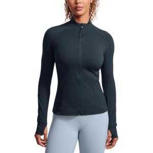 imageCRZ YOGA Butterluxe Hip Length Jackets for Women  Full Zip Athletic Track Tops with Thumb Holes PocketsTrue Navy
