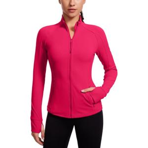imageCRZ YOGA Butterluxe Hip Length Jackets for Women  Full Zip Athletic Track Tops with Thumb Holes PocketsViva Magenta