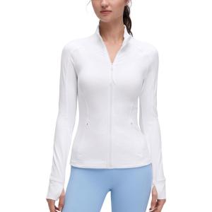 imageCRZ YOGA Butterluxe Hip Length Jackets for Women  Full Zip Athletic Track Tops with Thumb Holes PocketsWhite