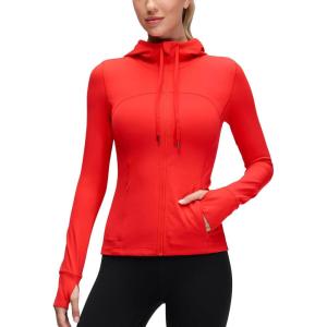 imageCRZ YOGA Butterluxe Hooded Athletic Jackets for Women  Full Zip Track Casual Tops with Thumb Holes PocketsDark Red