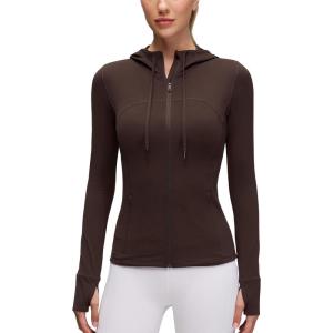 imageCRZ YOGA Butterluxe Hooded Athletic Jackets for Women  Full Zip Track Casual Tops with Thumb Holes PocketsHot Fudge Brown