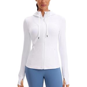 imageCRZ YOGA Butterluxe Hooded Athletic Jackets for Women  Full Zip Track Casual Tops with Thumb Holes PocketsWhite