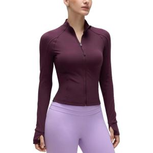 imageCRZ YOGA Butterluxe Waist Length Jackets for Women  Full Zip Athletic Track Tops with Thumb Holes PocketsDeep Purple