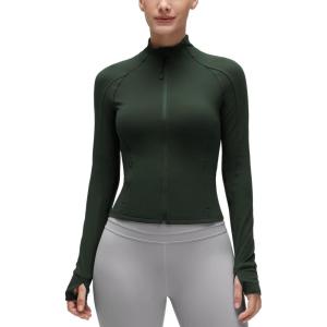 imageCRZ YOGA Butterluxe Waist Length Jackets for Women  Full Zip Athletic Track Tops with Thumb Holes PocketsLegend Green