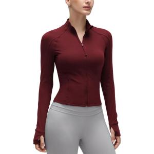 imageCRZ YOGA Butterluxe Waist Length Jackets for Women  Full Zip Athletic Track Tops with Thumb Holes PocketsRed Merlot