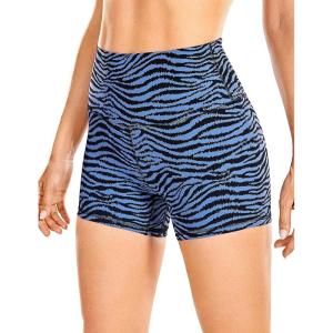 imageCRZ YOGA Naked Feeling Biker Shorts 4  High Waist Yoga Workout Running Gym Spandex WomensBright Purple and Blue Zebra Stripes