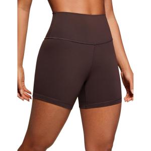 imageCRZ YOGA Naked Feeling Biker Shorts 4  High Waist Yoga Workout Running Gym Spandex WomensHot Fudge Brown