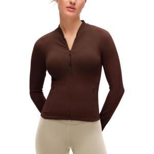 imageCRZ YOGA Butterluxe VNeck Jackets for Women  Full Zip Athletic Track Tops with Thumb Holes PocketsLava Brown
