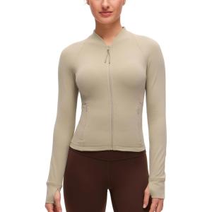 imageCRZ YOGA Butterluxe VNeck Jackets for Women  Full Zip Athletic Track Tops with Thumb Holes PocketsOak