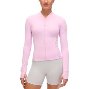imageCRZ YOGA Butterluxe VNeck Jackets for Women  Full Zip Athletic Track Tops with Thumb Holes PocketsVita Pink