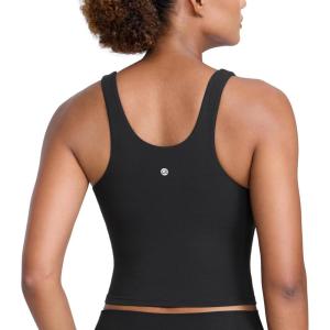 imageCRZ YOGA Butterlift Racerack Crop Tank Tops for Women  U Neck Yoga Padded Longline Sports Bras Pilates WorkoutBlack