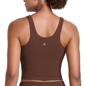 imageCRZ YOGA Butterlift Racerack Crop Tank Tops for Women  U Neck Yoga Padded Longline Sports Bras Pilates WorkoutCoffee Brown