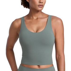 imageCRZ YOGA Butterlift Racerack Crop Tank Tops for Women  U Neck Yoga Padded Longline Sports Bras Pilates WorkoutGrey Sage