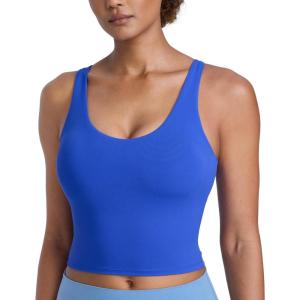 imageCRZ YOGA Butterlift Racerack Crop Tank Tops for Women  U Neck Yoga Padded Longline Sports Bras Pilates WorkoutRoyal