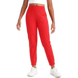 imageCRZ YOGA Girls Butterlift Athletic Joggers  Active Running Casual Lounge High Waist Pants with Pockets Kid TeenDeep Red