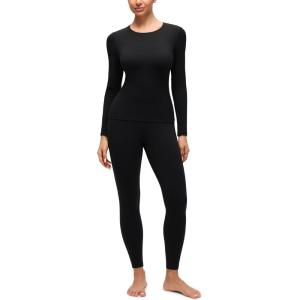 imageCRZ YOGA Softembrace Fleece Lined Thermal Underwear Set for Women  Soft Casual Base Layer Long Johns Warm Pajamas Top BottomBlack