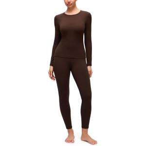 imageCRZ YOGA Softembrace Fleece Lined Thermal Underwear Set for Women  Soft Casual Base Layer Long Johns Warm Pajamas Top BottomLava Brown