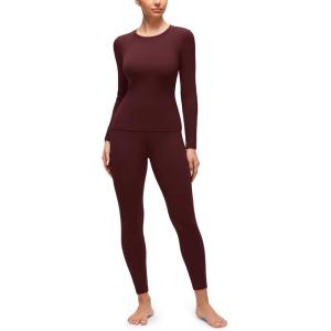 imageCRZ YOGA Softembrace Fleece Lined Thermal Underwear Set for Women  Soft Casual Base Layer Long Johns Warm Pajamas Top BottomRed Merlot
