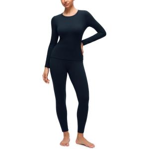 imageCRZ YOGA Softembrace Fleece Lined Thermal Underwear Set for Women  Soft Casual Base Layer Long Johns Warm Pajamas Top BottomTrue Navy