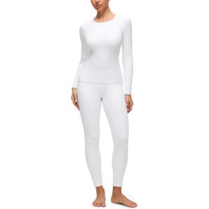 imageCRZ YOGA Softembrace Fleece Lined Thermal Underwear Set for Women  Soft Casual Base Layer Long Johns Warm Pajamas Top BottomWhite