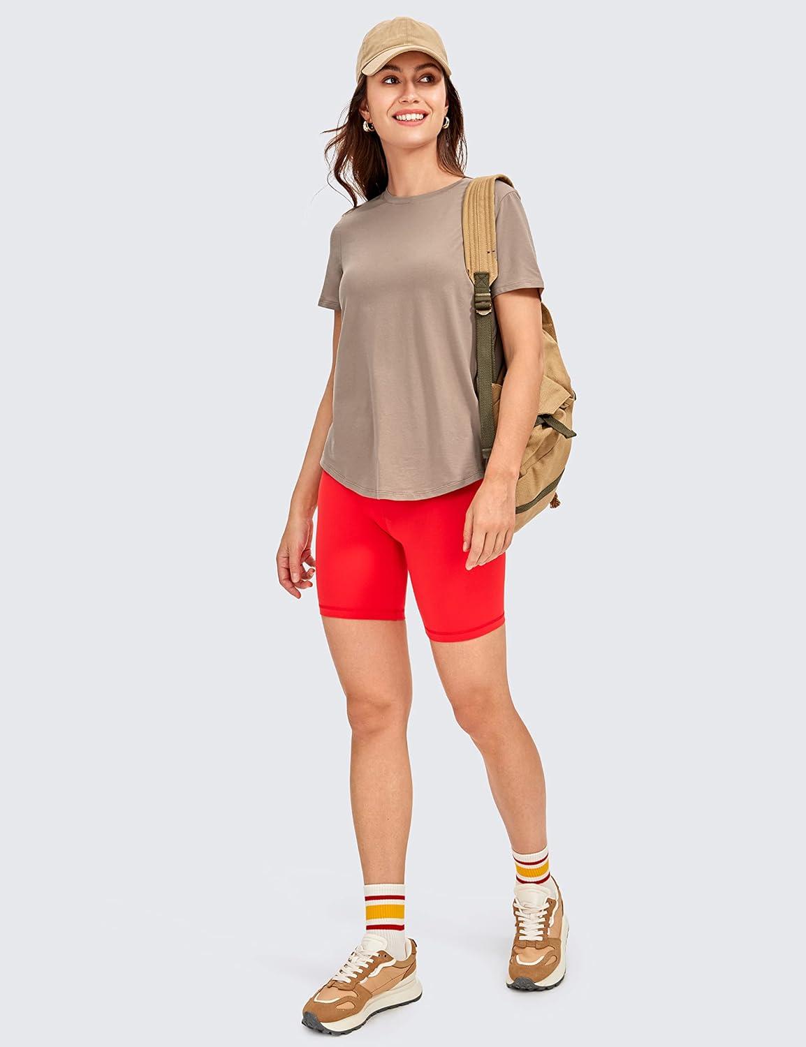 imageCRZ YOGA Pima Cotton Crewneck TShirts for Women  Workout Casual Yoga Athletic Short Sleeve Shirts Soft Crewneck Hip TopsMortar Color