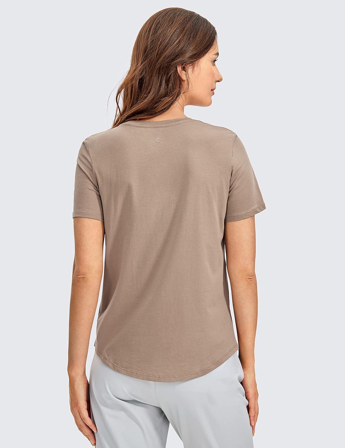 imageCRZ YOGA Pima Cotton Crewneck TShirts for Women  Workout Casual Yoga Athletic Short Sleeve Shirts Soft Crewneck Hip TopsMortar Color