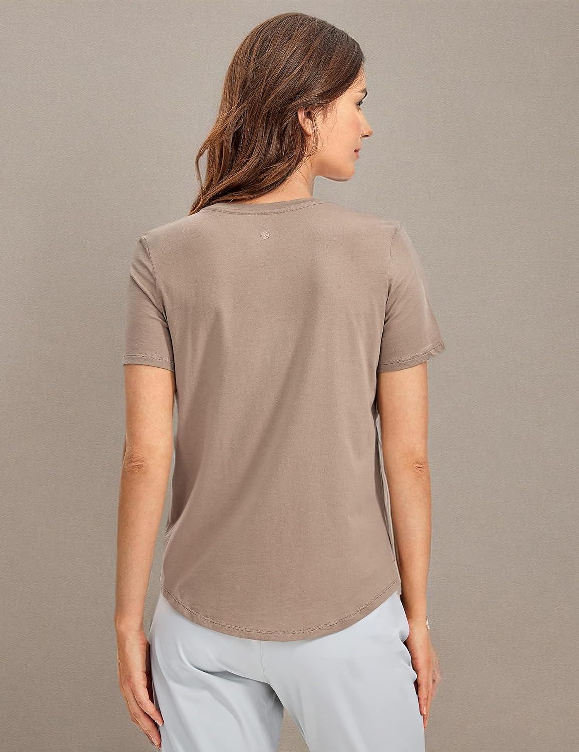 imageCRZ YOGA Pima Cotton Crewneck TShirts for Women  Workout Casual Yoga Athletic Short Sleeve Shirts Soft Crewneck Hip TopsMortar Color