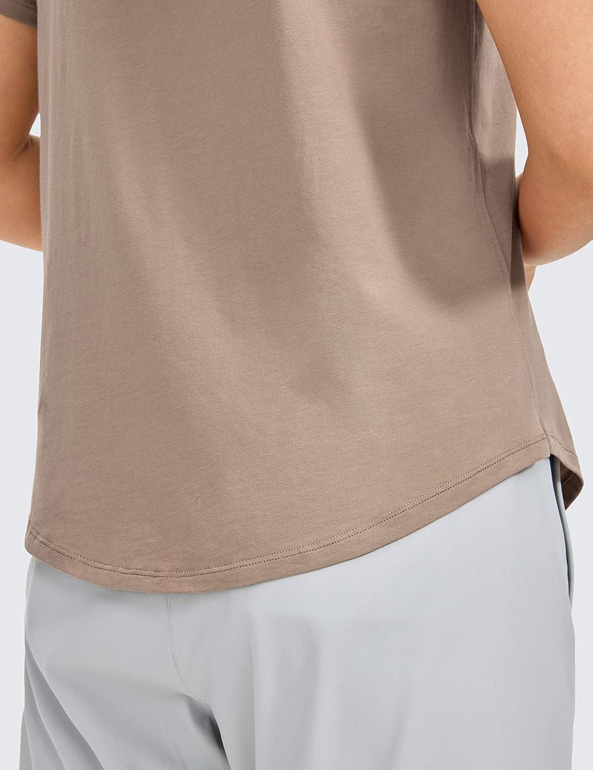 imageCRZ YOGA Pima Cotton Crewneck TShirts for Women  Workout Casual Yoga Athletic Short Sleeve Shirts Soft Crewneck Hip TopsMortar Color