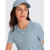 imageCRZ YOGA Pima Cotton Crewneck TShirts for Women  Workout Casual Yoga Athletic Short Sleeve Shirts Soft Crewneck Hip TopsCambric Blue