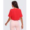imageCRZ YOGA Pima Cotton Loose Crop TShirts for Women  Workout Yoga Casual Athletic Running Short Sleeve Shirts Crewneck TopsDeep Red