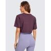 imageCRZ YOGA Pima Cotton Loose Crop TShirts for Women  Workout Yoga Casual Athletic Running Short Sleeve Shirts Crewneck TopsEggplant Heather