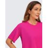 imageCRZ YOGA Pima Cotton Loose Crop TShirts for Women  Workout Yoga Casual Athletic Running Short Sleeve Shirts Crewneck TopsGranita Pink