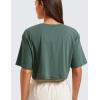 imageCRZ YOGA Pima Cotton Loose Crop TShirts for Women  Workout Yoga Casual Athletic Running Short Sleeve Shirts Crewneck TopsGraphite Green