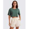 imageCRZ YOGA Pima Cotton Loose Crop TShirts for Women  Workout Yoga Casual Athletic Running Short Sleeve Shirts Crewneck TopsGraphite Green