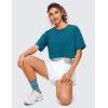 imageCRZ YOGA Pima Cotton Loose Crop TShirts for Women  Workout Yoga Casual Athletic Running Short Sleeve Shirts Crewneck TopsGreen Jade