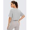 imageCRZ YOGA Pima Cotton Loose Crop TShirts for Women  Workout Yoga Casual Athletic Running Short Sleeve Shirts Crewneck TopsHeathered Medium Grey