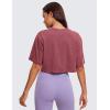 imageCRZ YOGA Pima Cotton Loose Crop TShirts for Women  Workout Yoga Casual Athletic Running Short Sleeve Shirts Crewneck TopsMisty Merlot