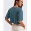 imageCRZ YOGA Pima Cotton Loose Crop TShirts for Women  Workout Yoga Casual Athletic Running Short Sleeve Shirts Crewneck TopsSlate Blue