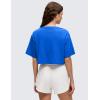 imageCRZ YOGA Pima Cotton Loose Crop TShirts for Women  Workout Yoga Casual Athletic Running Short Sleeve Shirts Crewneck TopsStrong Blue