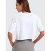 imageCRZ YOGA Pima Cotton Loose Crop TShirts for Women  Workout Yoga Casual Athletic Running Short Sleeve Shirts Crewneck TopsWhite