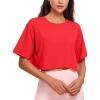 imageCRZ YOGA Pima Cotton Loose Crop TShirts for Women  Workout Yoga Casual Athletic Running Short Sleeve Shirts Crewneck TopsDeep Red