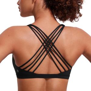 imageCRZ YOGA Naked Feeling Strappy Sports Bras for Women  Criss Cross Back Wireless Padded Cami Yoga Workout TopBlack