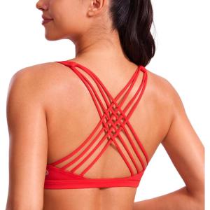 imageCRZ YOGA Naked Feeling Strappy Sports Bras for Women  Criss Cross Back Wireless Padded Cami Yoga Workout TopDeep Red