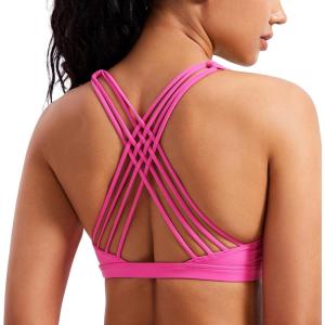 imageCRZ YOGA Naked Feeling Strappy Sports Bras for Women  Criss Cross Back Wireless Padded Cami Yoga Workout TopHibiscus Purple