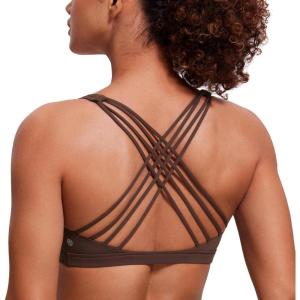 imageCRZ YOGA Naked Feeling Strappy Sports Bras for Women  Criss Cross Back Wireless Padded Cami Yoga Workout TopTaupe