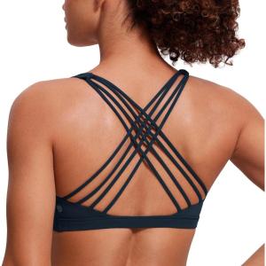 imageCRZ YOGA Naked Feeling Strappy Sports Bras for Women  Criss Cross Back Wireless Padded Cami Yoga Workout TopTrue Navy