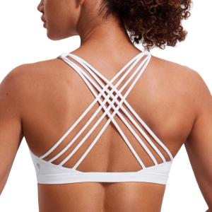 imageCRZ YOGA Naked Feeling Strappy Sports Bras for Women  Criss Cross Back Wireless Padded Cami Yoga Workout TopWhite
